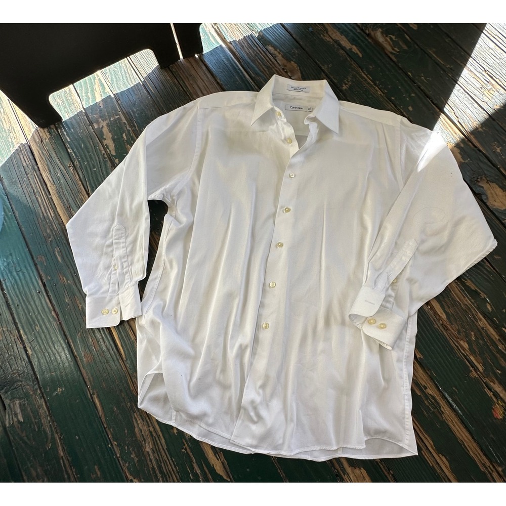 Calvin Klein Mens White Button Down Dress Shirt 16.5 32/33 Cotton Stretch A4246